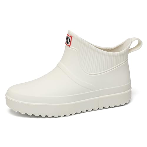 AONEGOLD Herren Gummistiefel Damen Wasserdicht Rutschfest Regenstiefel Leicht Atmungsaktiv Kurzschaft Stiefeletten Mode Outdoor Wanderstiefel Angelstiefel (Weiß,43 EU) von AONEGOLD