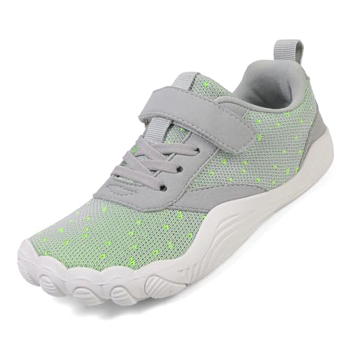 AONEGOLD Kinder Barfußschuhe Jungen Mädchen Breite Minimalistische Sneaker Atmungsaktiv rutschfest Wanderschuhe Outdoor Leicht Barfuss Traillaufschuhe (Grün,32) von AONEGOLD