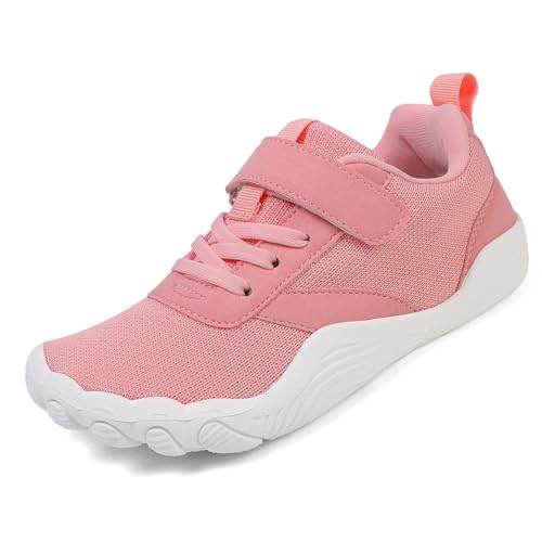 AONEGOLD Kinder Barfußschuhe Jungen Mädchen Breite Minimalistische Sneaker Atmungsaktiv rutschfest Wanderschuhe Outdoor Leicht Barfuss Traillaufschuhe (Rosa,36) von AONEGOLD