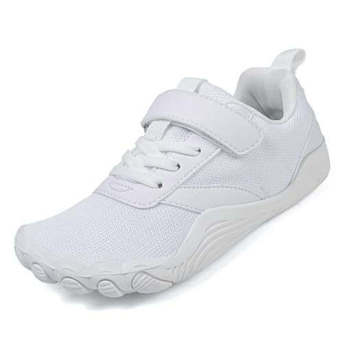 AONEGOLD Kinder Barfußschuhe Jungen Mädchen Breite Minimalistische Sneaker Atmungsaktiv rutschfest Wanderschuhe Outdoor Leicht Barfuss Traillaufschuhe (Weiß,35) von AONEGOLD