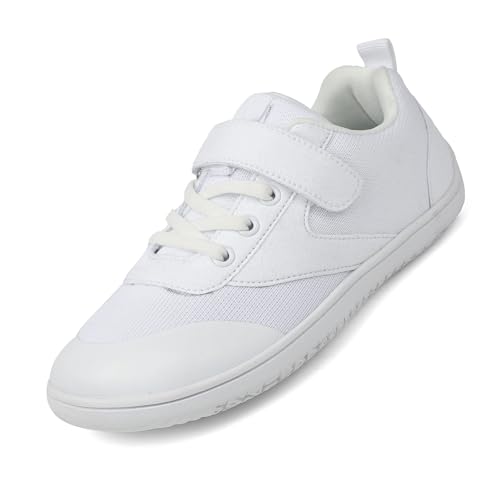AONEGOLD Kinder Barfußschuhe Jungen Mädchen Breite Minimalistische Sneaker Leicht rutschfest Barfuss Traillaufschuhe Atmungsaktiv Outdoor Barfuß Walking Schuhe (Weiß,34EU) von AONEGOLD