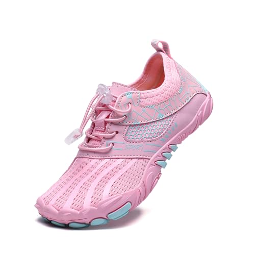 AONEGOLD Kinder Barfußschuhe Leicht Weich Badeschuhe Aquaschuhe für Jungen Mädchen Atmungsaktiv rutschfest Wasserschuhe Strandschuhe Schnell Trocknend Sportschuhe (Rosa-30EU) von AONEGOLD