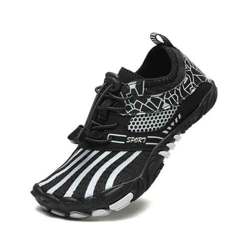 AONEGOLD Kinder Barfußschuhe Leicht Weich Badeschuhe Aquaschuhe für Jungen Mädchen Atmungsaktiv rutschfest Wasserschuhe Strandschuhe Schnell Trocknend Sportschuhe (Schwarz-37EU) von AONEGOLD