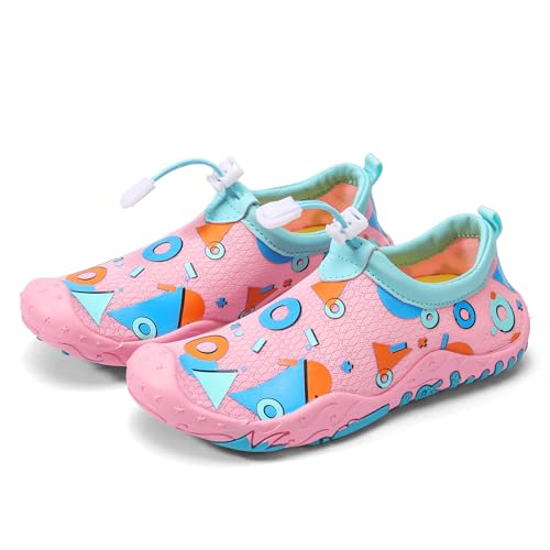 AONEGOLD Kinder Barfußschuhe Leicht Weich Badeschuhe Junge Mädchen Atmungsaktiv rutschfest Wasserschuhe Strandschuhe Schnell Trocknend Aquaschuhe Sportschuhe (Rosa,26EU) von AONEGOLD