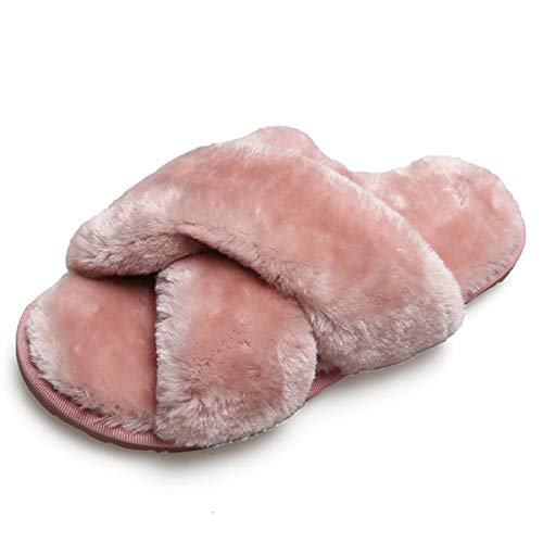 AONEGOLD Plüsch Hausschuhe Damen Mädchen Winter Warm Flauschige Kunstpelz Pantoffeln rutschfeste Bequeme Flache Flip Flop(Pink,Größe 42-43) von AONEGOLD