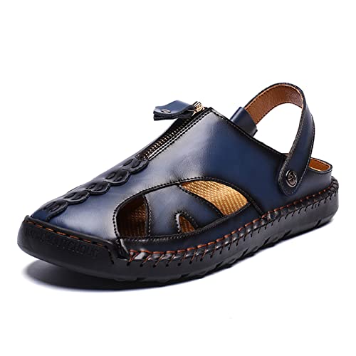 AONEGOLD Sandalen Herren Leder Sommer Strand Clogs Slipper Outdoor Trekking Wandersandalen Geschlossene Atmungsaktive Sandalen Pantoletten(Blau,40 EU) von AONEGOLD