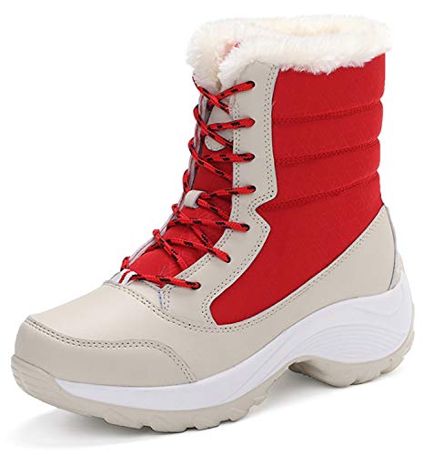 AONEGOLD Schneestiefel Winterstiefel Damen Fur Warm Gefüttert Bootsschuhe Kurze Stiefel Wasserdicht Stiefeletten (Rot,39 EU) von AONEGOLD