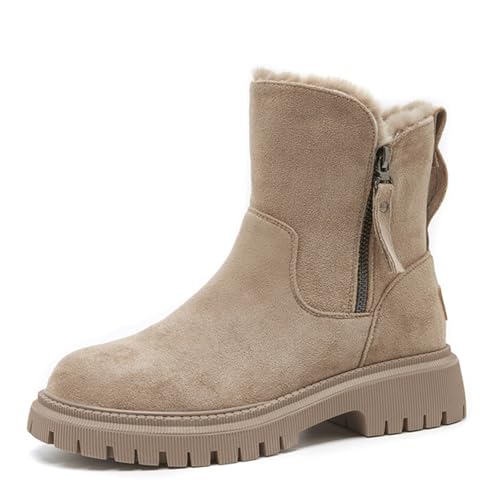 AONEGOLD Schneestiefel mit Futter Warme und gemütliche Plateau Damenstiefel Wasserdicht Outdoor Wanderschuhe Komfort Winterboots(Braun,38 EU) von AONEGOLD