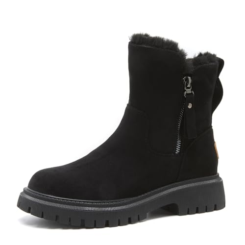 AONEGOLD Schneestiefel mit Futter Warme und gemütliche Plateau Damenstiefel Wasserdicht Outdoor Wanderschuhe Komfort Winterboots(Schwarz,42 EU) von AONEGOLD