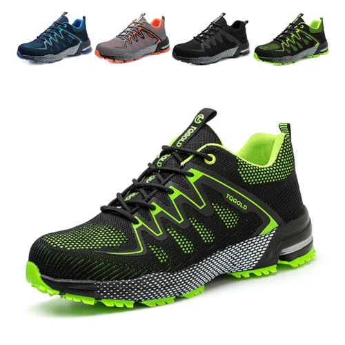 AONEGOLD Sicherheitsschuhe Herren Arbeitsschuhe Damen Leicht Stahlkappenschuhe rutschfest Atmungsaktiv Stahlkappe Sportlich Schutzschuhe (95 Grün,41EU) von AONEGOLD