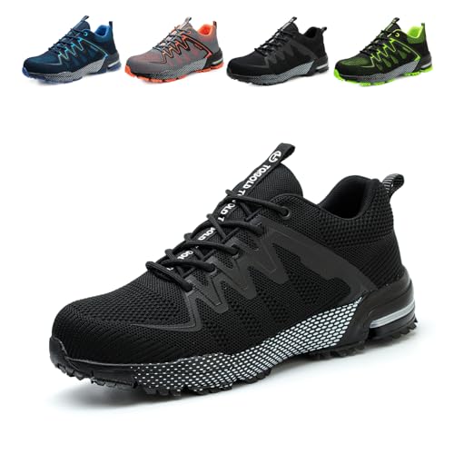 AONEGOLD Sicherheitsschuhe Herren Arbeitsschuhe Damen Leicht Stahlkappenschuhe rutschfest Atmungsaktiv Stahlkappe Sportlich Schutzschuhe (95 Schwarz,44EU) von AONEGOLD