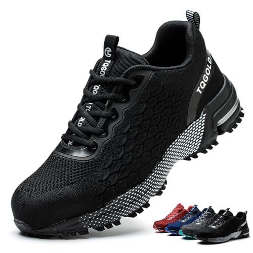 AONEGOLD Sicherheitsschuhe Herren Arbeitsschuhe Damen Leicht Stahlkappenschuhe rutschfest Atmungsaktiv Stahlkappe Sportlich Schutzschuhe (Schwarz,40EU) von AONEGOLD