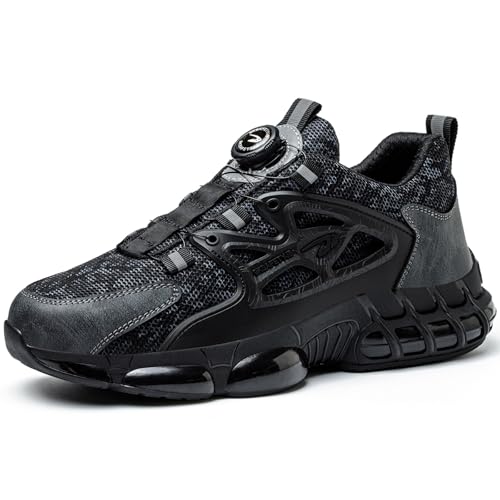 AONEGOLD Sicherheitsschuhe Herren Stahlkappenschuhe Damen Arbeitsschuhe Leicht Versicherung Schuhe Sportlich rutschfest Atmungsaktiv Safety Schutzschuhe(Schwarz grau,43 EU) von AONEGOLD