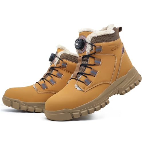 AONEGOLD Sicherheitsstiefel Herren Damen Gefüttert Wasserdicht Arbeitsschuhe Stahlkappenschuhe Durchstoßfest Leicht rutschfest Komfort Schuhe（Gelb Warm,38 EU） von AONEGOLD