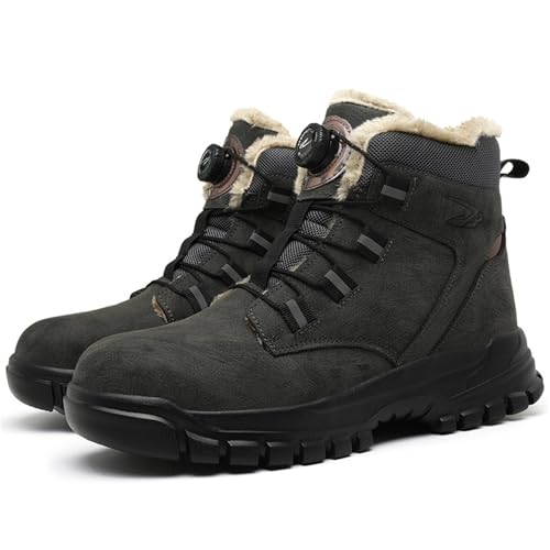 AONEGOLD Sicherheitsstiefel Herren Damen Gefüttert Wasserdicht Arbeitsschuhe Stahlkappenschuhe Durchstoßfest Leicht rutschfest Komfort Schuhe（Grau Warm,43 EU） von AONEGOLD