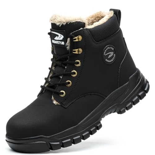 AONEGOLD Sicherheitsstiefel Herren Damen Gefüttert Wasserdicht Arbeitsschuhe Stahlkappenschuhe Durchstoßfest Leicht rutschfest Komfort Schuhe（Schwarz Warm,43 EU） von AONEGOLD