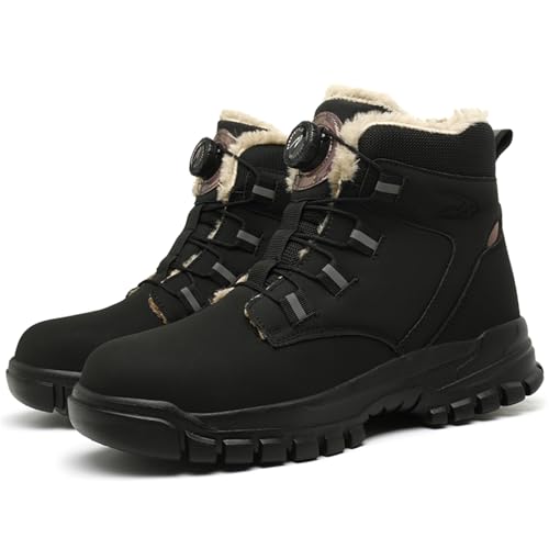 AONEGOLD Sicherheitsstiefel Herren Damen Gefüttert Wasserdicht Arbeitsschuhe Stahlkappenschuhe Durchstoßfest Leicht rutschfest Komfort Schuhe（Schwarz Warm,46 EU） von AONEGOLD