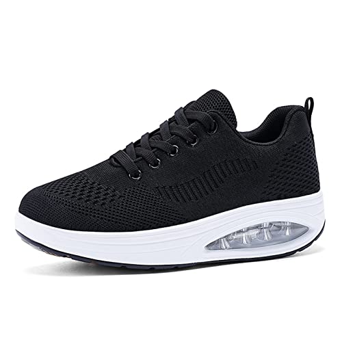 AONEGOLD Sneaker Damen mit Keilabsatz Freizeitschuhe Sportschuhe Mesh Frauen Fitness Sportschuhe Outdoor Leicht Plateau Turnschuhe Wedge Wanderschuhe Atmungsaktiv(Schwarz,39EU) von AONEGOLD