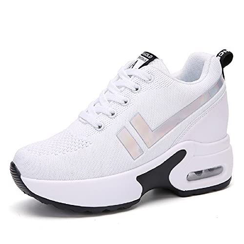 AONEGOLD Sneakers Mit Keilabsatz Damen Wedges Sportschuhe Turnschuhe Atmungsaktiv Bequeme Sport Mesh Laufschuhe Freizeitschuhe（Weiß,35 EU） von AONEGOLD