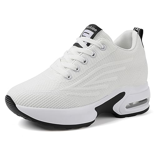 AONEGOLD Sneakers Mit Keilabsatz Damen Wedges Sportschuhe Turnschuhe Bequeme Atmungsaktiv Mesh Sport Laufschuhe Freizeitschuhe(Weiß 6017,34 EU) von AONEGOLD