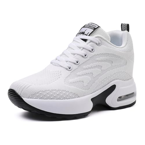 AONEGOLD Sneakers Mit Keilabsatz Damen Wedges Sportschuhe Turnschuhe Bequeme Atmungsaktiv Mesh Sport Laufschuhe Freizeitschuhe(Weiß 913,37 EU) von AONEGOLD