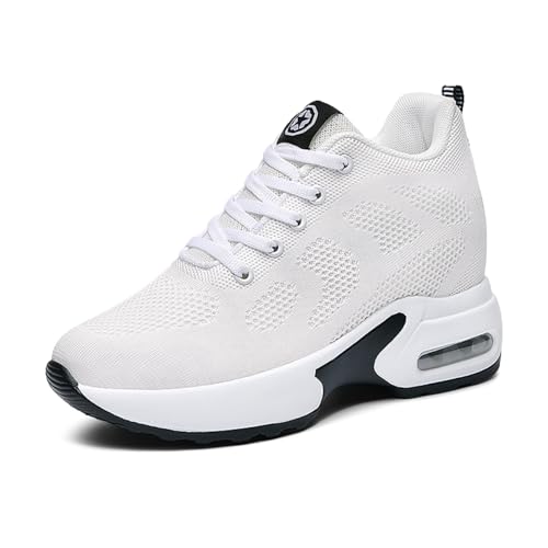 AONEGOLD Sneakers Mit Keilabsatz Damen Wedges Sportschuhe Turnschuhe Bequeme Atmungsaktiv Mesh Sport Laufschuhe Freizeitschuhe 8CM(Weiß 2407,38 EU) von AONEGOLD