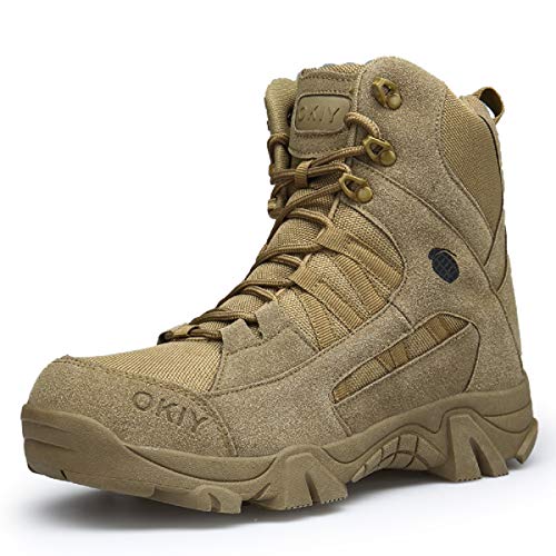 AONEGOLD Stiefel Wanderschuhe Trekkingschuhe Herren Armee Combat Tactical Boots Verschleißfest rutschfeste Outdoor Einsatzstiefel Für Männer Frauen(Braun,Größe 41) von AONEGOLD