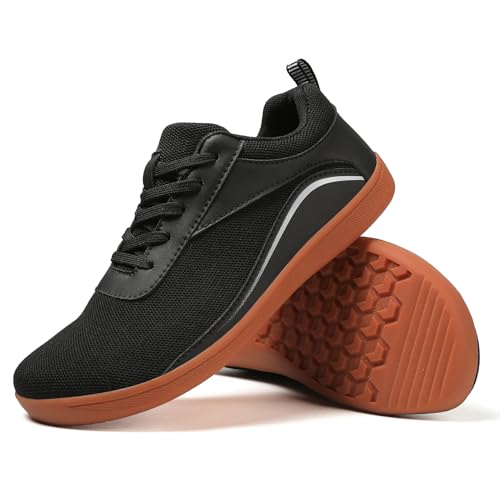 AONEGOLD Unisex Barfußschuhe Herren Damen Breite Minimalistische Barfussschuhe Leicht Walkingschuhe Fitnessschuhe Traillaufschuhe Zero Drop Solhe Barfuss Schuhe (Schwarz/40EU) von AONEGOLD