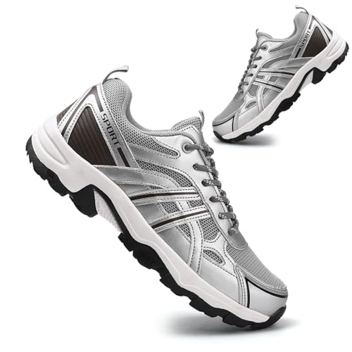AONEGOLD Wanderschuhe Damen Herren Wasserdicht Atmungsaktiv Trekkingschuhe Leicht rutschfeste Bergschuhe Kletterschuhe Outdoorschuhe Hiking Mountain Sneaker (Weiß Grau/44EU) von AONEGOLD