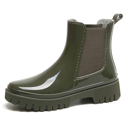AONEGOLD Wasserdicht Gummistiefel Damen Anti-Rutsch Atmungsaktiv Boots Mode Regenstiefel Stiefeletten Gartenschuhe Gummistiefeletten(Grün,37 EU) von AONEGOLD
