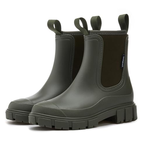 AONEGOLD Wasserdicht Gummistiefel Damen Anti-Rutsch Atmungsaktiv Boots Mode Regenstiefel Stiefeletten Gartenschuhe Gummistiefeletten(Grün,40 EU) von AONEGOLD
