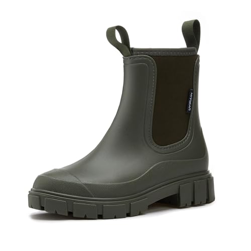 AONEGOLD Wasserdicht Gummistiefel Damen Anti-Rutsch Atmungsaktiv Boots Mode Regenstiefel Stiefeletten Gartenschuhe Gummistiefeletten(Grün Warm,38 EU) von AONEGOLD