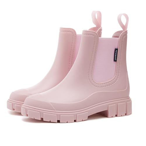 AONEGOLD Wasserdicht Gummistiefel Damen Anti-Rutsch Atmungsaktiv Boots Mode Regenstiefel Stiefeletten Gartenschuhe Gummistiefeletten(Rosa,41 EU) von AONEGOLD