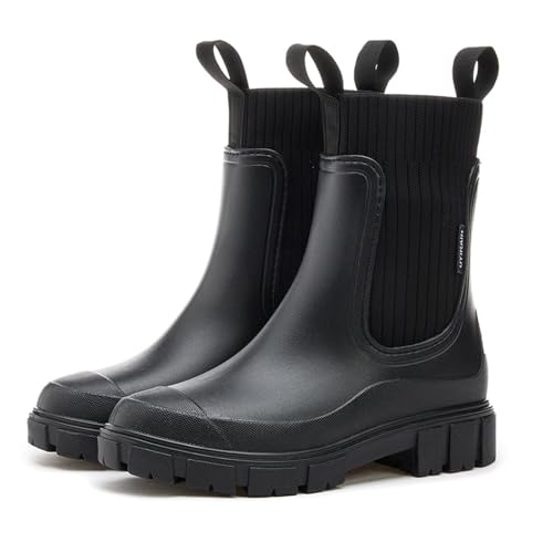 AONEGOLD Wasserdicht Gummistiefel Damen Anti-Rutsch Atmungsaktiv Boots Mode Regenstiefel Stiefeletten Gartenschuhe Gummistiefeletten(Schwarz,37 EU) von AONEGOLD