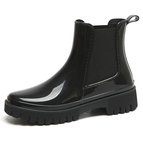 AONEGOLD Wasserdicht Gummistiefel Damen Anti-Rutsch Atmungsaktiv Boots Mode Regenstiefel Stiefeletten Gartenschuhe Gummistiefeletten(Schwarz,40 EU) von AONEGOLD