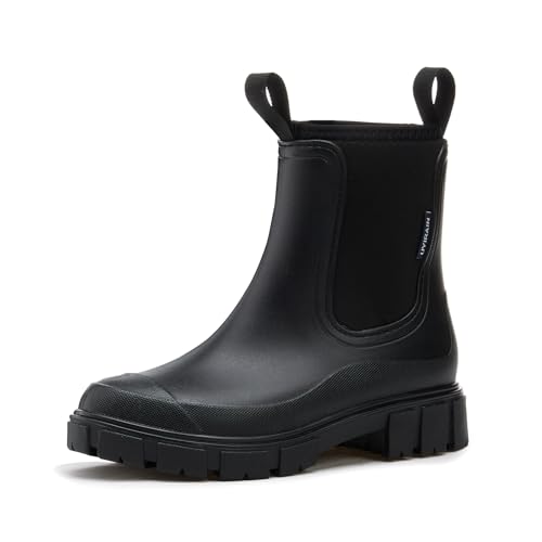 AONEGOLD Wasserdicht Gummistiefel Damen Anti-Rutsch Atmungsaktiv Boots Mode Regenstiefel Stiefeletten Gartenschuhe Gummistiefeletten(Schwarz Warm,41 EU) von AONEGOLD