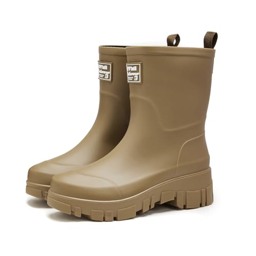 AONEGOLD Wasserdicht Gummistiefel Damen Halbhoch Atmungsaktiv Boots Gartenschuhe Mode Anti-Rutsch Gummistiefeletten Rain Boots（Armeegrün，37 EU） von AONEGOLD