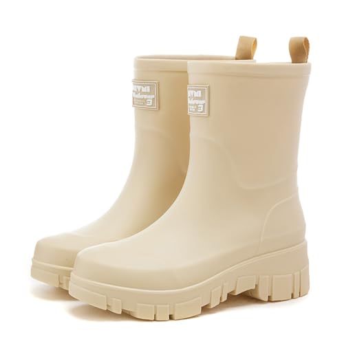 AONEGOLD Wasserdicht Gummistiefel Damen Halbhoch Atmungsaktiv Boots Gartenschuhe Mode Anti-Rutsch Gummistiefeletten Rain Boots（Beige，40 EU） von AONEGOLD