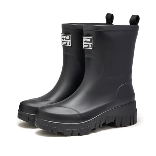 AONEGOLD Wasserdicht Gummistiefel Damen Halbhoch Atmungsaktiv Boots Gartenschuhe Mode Anti-Rutsch Gummistiefeletten Rain Boots（Schwarz，38 EU） von AONEGOLD