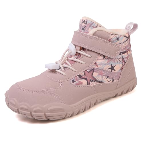 AONEGOLD Winter Barfußschuhe Kinder Gefütterte Warm Winterschuhe Leicht rutschfest Wasserdicht Winterstiefel Bequem mit Breite Zehenbox Outdoor Barefoot Shoes（Rosa，31 EU） von AONEGOLD