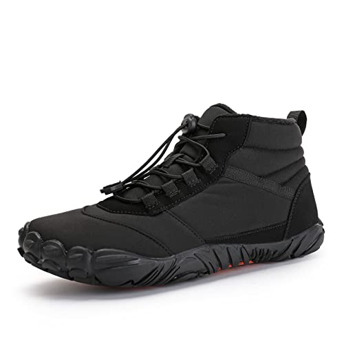 AONEGOLD Winter Unisex Barfußschuhe Damen Herren Wasserdicht Barfußschuhe Schnell Trocknend Traillaufschuhe Winterwanderschuhe Warme und rutschfeste Stiefel(6800Schwarz,40EU) von AONEGOLD