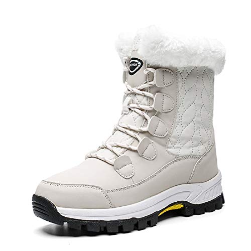AONEGOLD Winterstiefel Damen Warm gefütterte Wasserdicht Schneestiefel Trekkingschuhe Outdoor Stiefel Schuhe(Beige,38 EU) von AONEGOLD