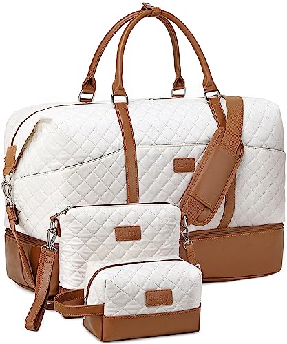 Weekender Bag, große Reisetasche für Damen, Handgepäcktasche mit Schuhfach und Kulturbeutel, weiß von Stuery