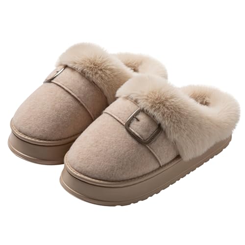 AONERTIGER Hausschuhe Damen Winter Warm Weich Bequeme Pantoffeln Mit Rutschfester Hausschuhe Kuscheligem Kunstpelz-Futter Plüsch Slippers Plüsch Slippers(3100 Weiß,38/39) von AONETIGER