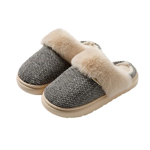 AONERTIGER Hausschuhe Damen Winter Warm Weich Bequeme Pantoffeln Mit Rutschfester Hausschuhe Kuscheligem Kunstpelz-Futter Plüsch Slippers Plüsch Slippers(3699 Dunkelgrau,36/37) von AONETIGER