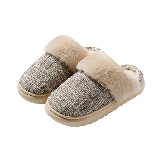 AONERTIGER Hausschuhe Damen Winter Warm Weich Bequeme Pantoffeln Mit Rutschfester Hausschuhe Kuscheligem Kunstpelz-Futter Plüsch Slippers Plüsch Slippers(3699 Hellgrau,38/39) von AONETIGER