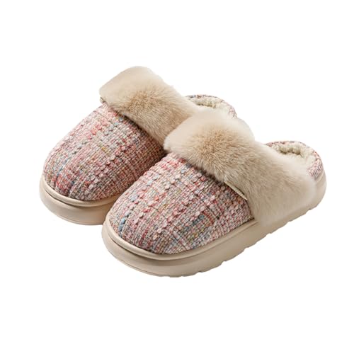 AONERTIGER Hausschuhe Damen Winter Warm Weich Bequeme Pantoffeln Mit Rutschfester Hausschuhe Kuscheligem Kunstpelz-Futter Plüsch Slippers Plüsch Slippers(3699 Rosa,38/39) von AONETIGER