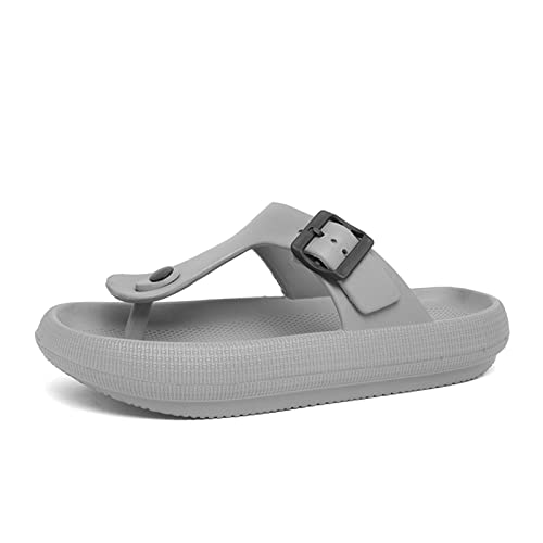 AONETIGER Badelatschen Herren Flip Flops Zehentrenner Damen Rutschfeste Dicke Sohle Badeschuhe Weich Strand Sandalen Schlappen Cozy Slides(Grau,40EU) von AONETIGER