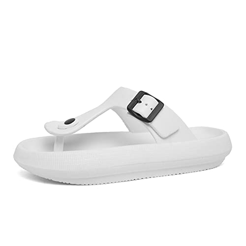 AONETIGER Badelatschen Herren Flip Flops Zehentrenner Damen Rutschfeste Dicke Sohle Badeschuhe Weich Strand Sandalen Schlappen Cozy Slides(Weiß,39EU) von AONETIGER