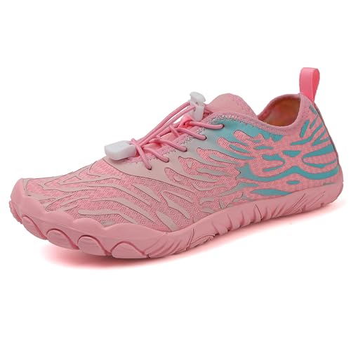 AONETIGER Badeschuhe Herren Wasserschuhe Damen Strandschuhe Sommer Atmungsaktiv Barfußschuhe rutschfeste Schwimmschuhe Surfschuhe Aquaschuhe Fitnessschuhe(8023 Rosa,38EU) von AONETIGER